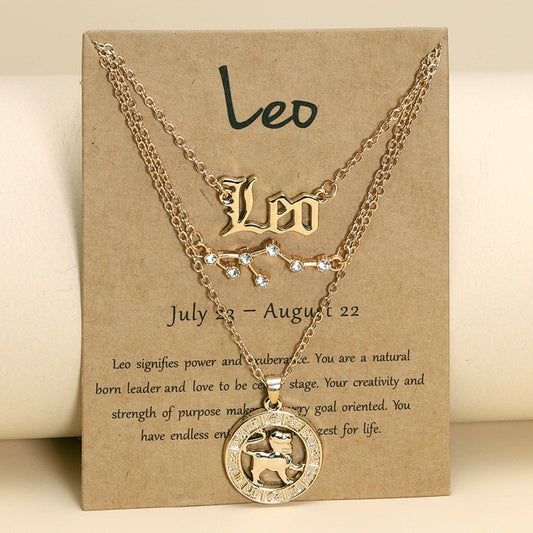 3Pcs Zodiac Sign Necklaces Set For Women 12 Constellation Letter Pendant Chain Choker Birthday Jewelry With Cardboard Card